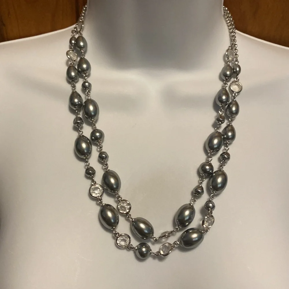 Lovely Talbots Double Strand Faux Pearl Crystal Bead Necklace